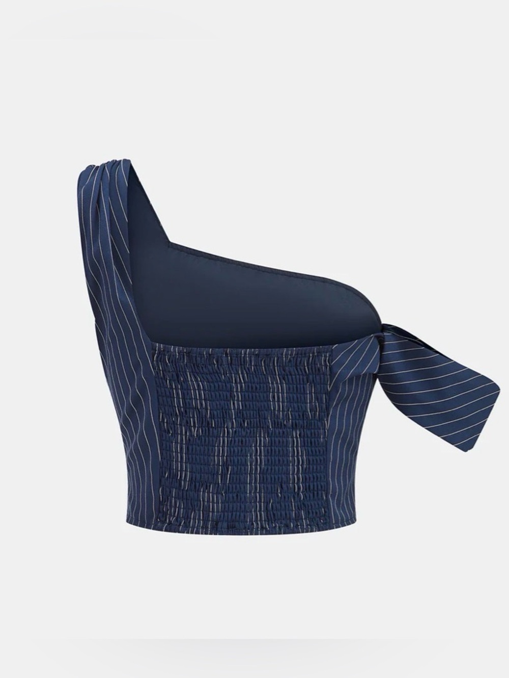 Commense Navy Pinstripe One-Shoulder Crop Top & Wide-Leg Pants Set - Picture 3 of 14